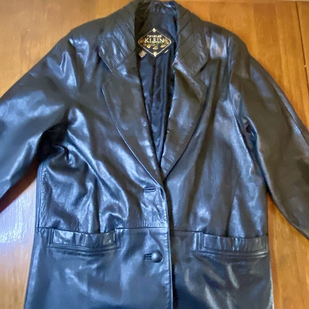 Vintage Women’s M Leather Trench Coat Jacket Long Black